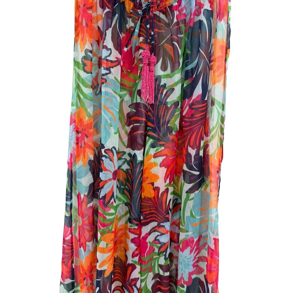 Ramy Brook Lancaster Floral Wide Leg Slit Pants Tassel Tie Size Medium - Picture 5 of 13